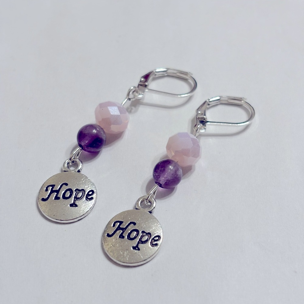 Clearance HOPE handmade 925 sterling silver charm earrings pink purple amethyst